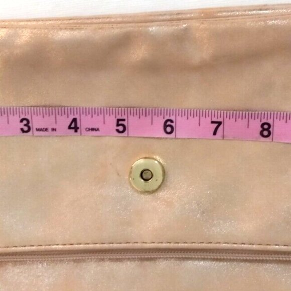 Express Fold-Over Clutch Purse Gold Pink Shoulder Chain Zip Snap Closure - Picture 10 of 16